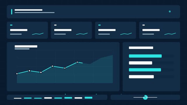 Dark mode UI dashboard template with charts, graphs, and analytics data visualization elements