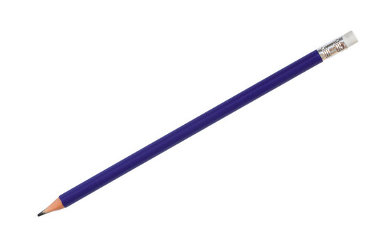 Purple pencil with pink eraser isolated PNG, writing instrument for school and office supplies on transparent background
