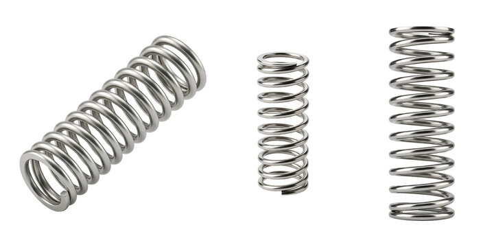 Three metal springs of different sizes on transparent background