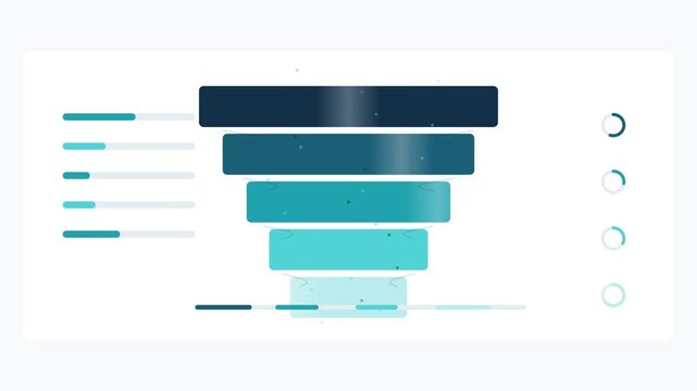 Horizontal five-stage business funnel chart for data analysis and conversion tracking