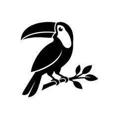Naklejka premium Black and white toucan bird vector silhouette