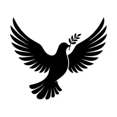 Fototapeta premium Black silhouette of a dove with olive branch isolated