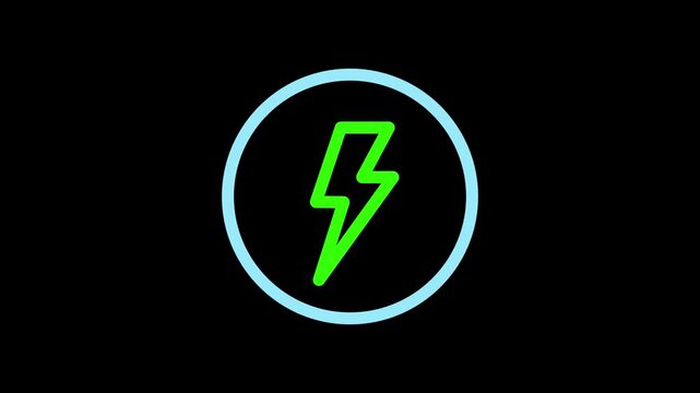 Lavender colour circle with green color battery charging icon animation on the black background. Glowing battery fast charging animation video,,,,