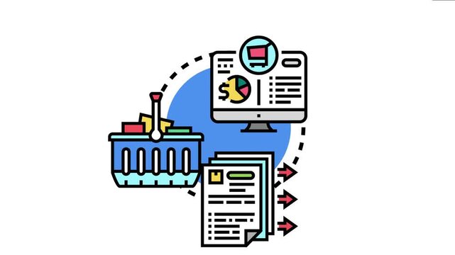 Centralized purchasing system processing orders, optimizing procurement, and managing product distribution from a computer screen to a consumer shopping basket and multiple outgoing documents
