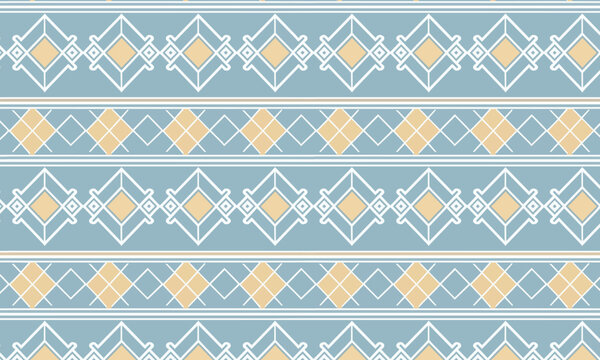 Ethnic Aztec Diamond Stripe Seamless Vector Pattern in Muted Blue and Gold