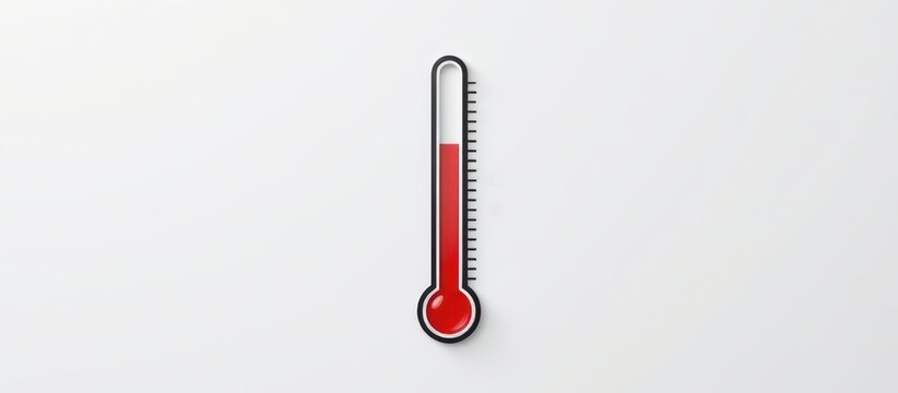 Thermometer showing high temperature with red liquid on a plain white background.