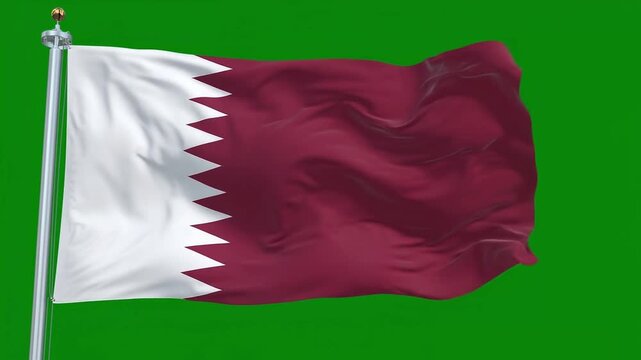 Realistic waving qatar flag against green background