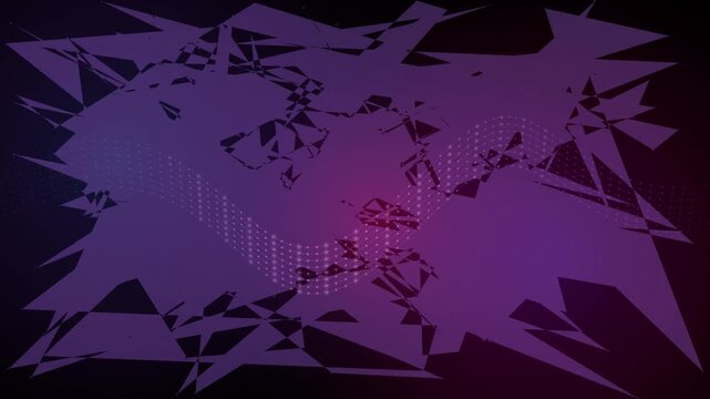 Motion graphics animation of abstract purple geometric shapes shifting on dark background