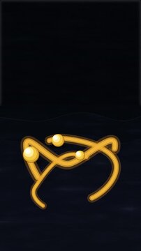 3d rendering liquid surface with golden spheres moving and leaving gradient trails