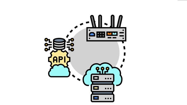 Centralized data containers system architecture concept featuring cloud servers, database, and api connections for robust digital information management