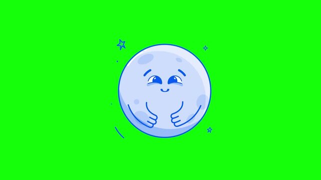 Cute Cartoon Full Moon Character Animation Motion Graphics on Chroma Key Green Screen