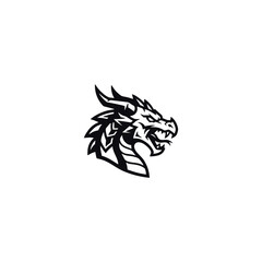 Obraz premium Fierce black and white dragon head vector graphic mascot design