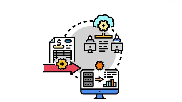 Centralized digital operations concept a workflow process from data input and cloud management to analysis and reporting, optimizing business functions