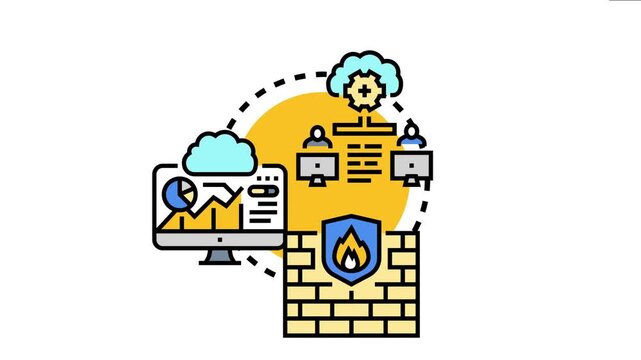 Centralized endpoint control concept depicting a cloud network connecting remote users to a central system, providing security through a firewall, and managing data and analytics on a monitor