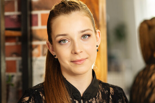 Smiling Teen Girl With Finished Makeup In Beauty Salon