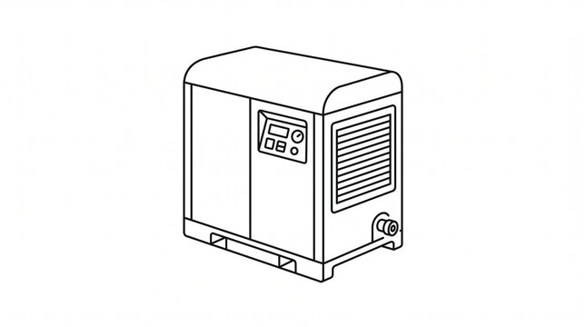 Industrial air compressor unit line art icon on white background