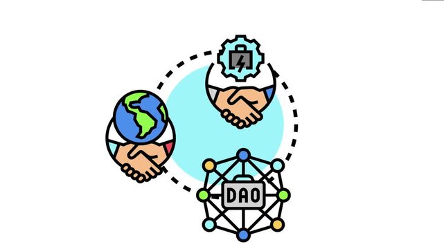 Icon representing centralized power leadership through business handshake and global cooperation connecting with decentralized autonomous organizations