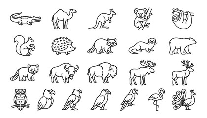 Fototapeta premium Animal logo element vector, line art animal illustration set