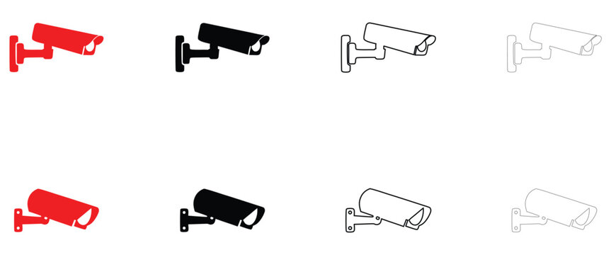 CCTV in operation icon vector, CCTV camera IP camera symbol vector, silhouette and line art illustration