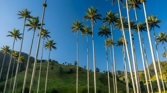 Wax Palm Trees Against Blue Sky