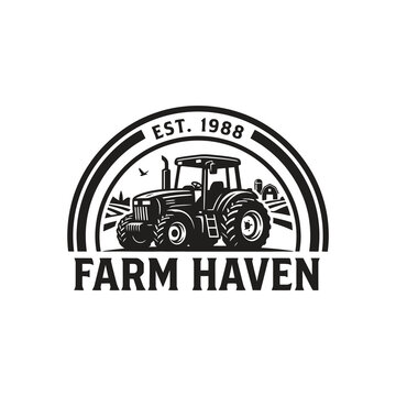 Farm haven vintage tractor agriculture farm badge logo design