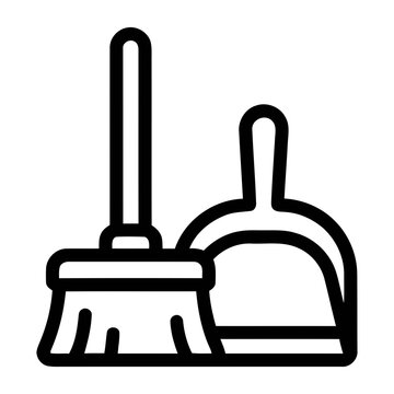 Minimalist Outline Broom and Dustpan Cleaning Service Equipment Icon