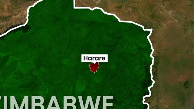 Animated map highlights Harare within the borders of Zimbabwe video