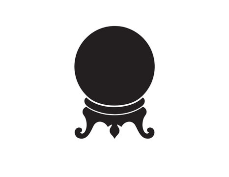 Mystical crystal ball silhouette vector icon on a decorative stand for fortune telling themes