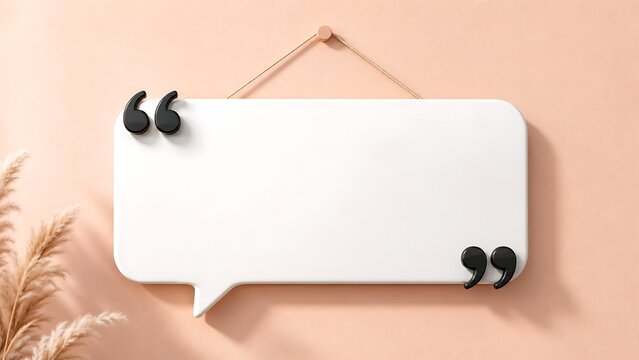 Minimalist quotation bubble sign hanging on pastel wall with pampas grass for inspirational thoughts message.