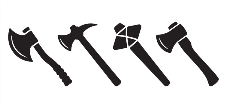  Ancient and modern hand axes black vector icon set featuring tomakawk stone axe and standard hatchets vector Illustrator Eps 10.eps