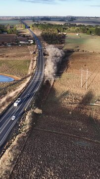 Aerial View of Rural Highway Through Australian Farmland