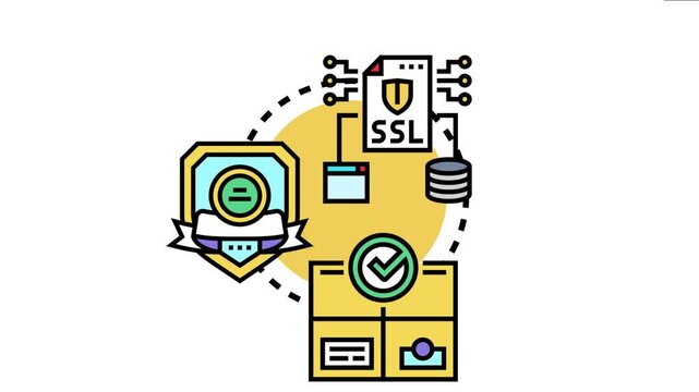 Digital security concept data protection, server connection, and certified trust with a shield emblem and a document showing ssl protocol