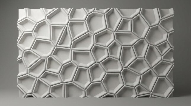 Abstract three dimensional white Voronoi pattern with matte geometric cells
