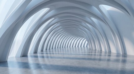 Naklejka premium Futuristic White Archway Corridor with Minimalist Architectural Design and Spacious Clean Interior