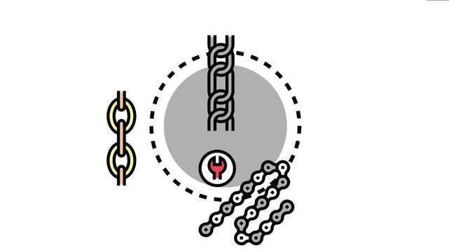 Various chain link types and a wrench icon create a , symbolizing connection, strength, unity, security, and mechanical repair