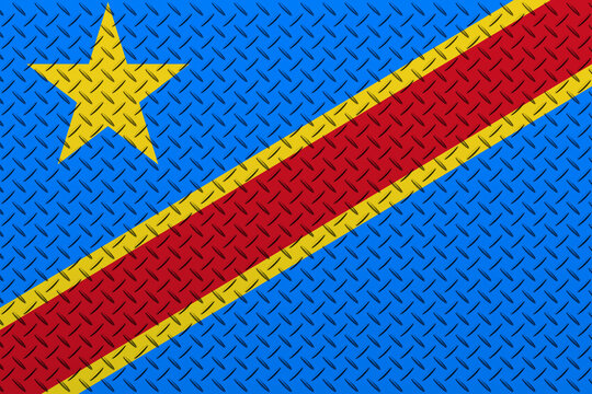 3D Flag of DR Congo on a metal wall background.