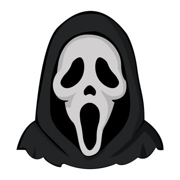 Ghostface screaming white mask paired with a black hooded cloak