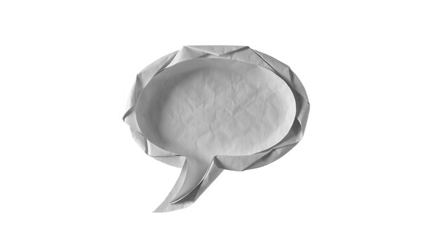 Crumpled paper speech bubble shape isolated on white background