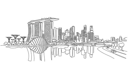 Naklejka premium Continuous Line Drawing of a Modern Futuristic City Skyline