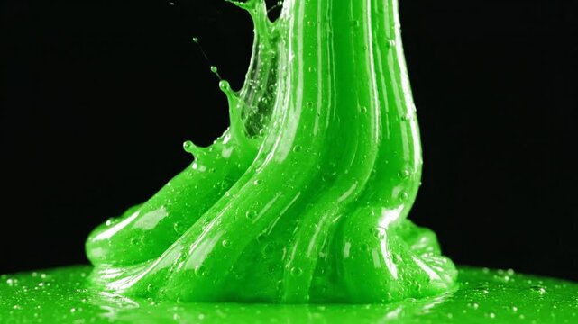 Bright green slime dripping and stretching abstract background