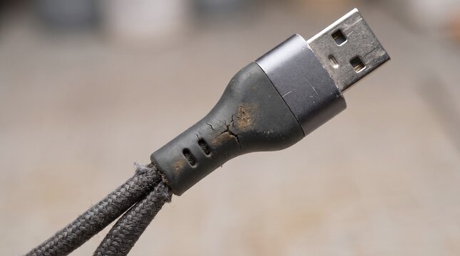 Damaged USB Cable Connector Close-up