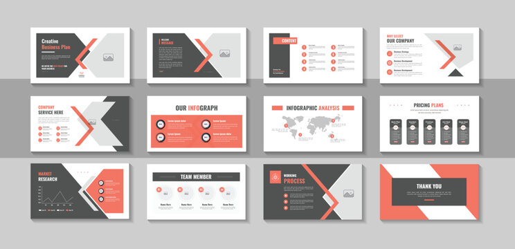 Business plan presentation design layout, clean pitch deck template for digital brand guidelines, company portfolio, corporate report and contemporary professional corporate brochure design