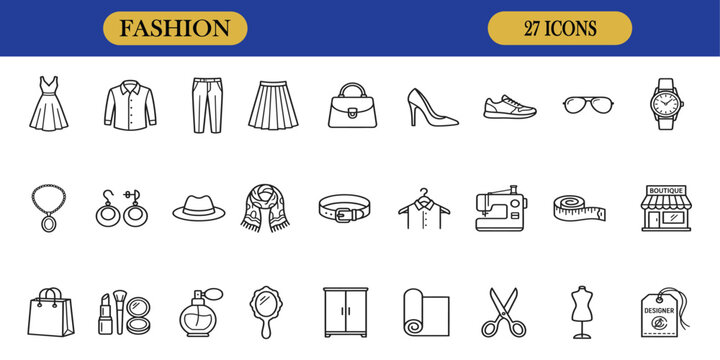 A comprehensive collection of hand drawn fashion vector icons and illustration designs featuring various architectural and decorative elements