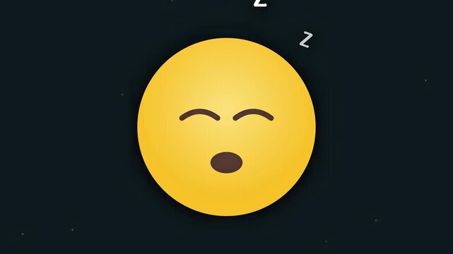 Animated sleeping yellow face with snot bubble and zzz letters on dark background