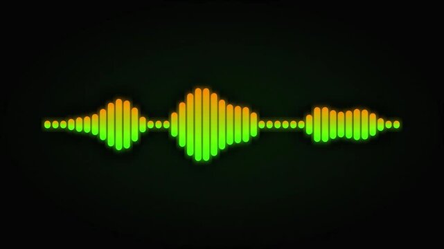 Animated glowing green and orange audio waveform visualizer on dark background