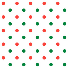 Repeating pattern. Polka dot. Background: pure white, dot: vermilion red, forest green © JYR