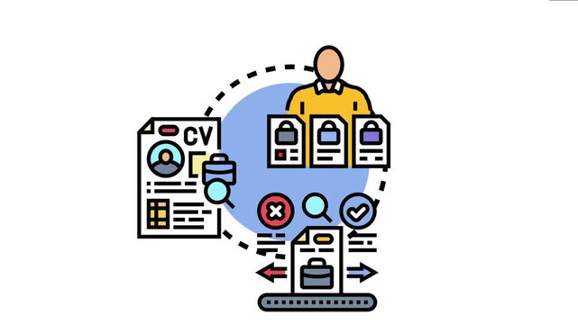 Human resources manager reviewing submitted cvs and applications, evaluating candidates for job vacancies, making selections, and screening potential employees