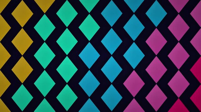 Animated colorful geometric diamond pattern scrolling on dark background