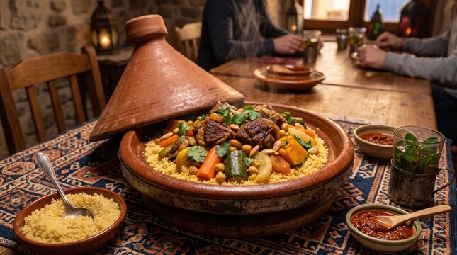 Moroccan tagine dishes, close perspective
