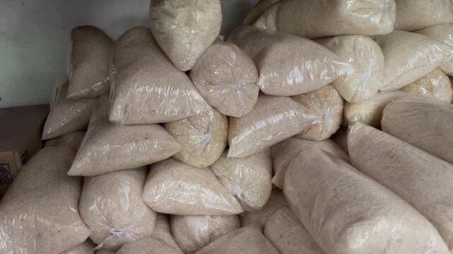 Sweetener granulated sugar crystal in clear plastic packaging
